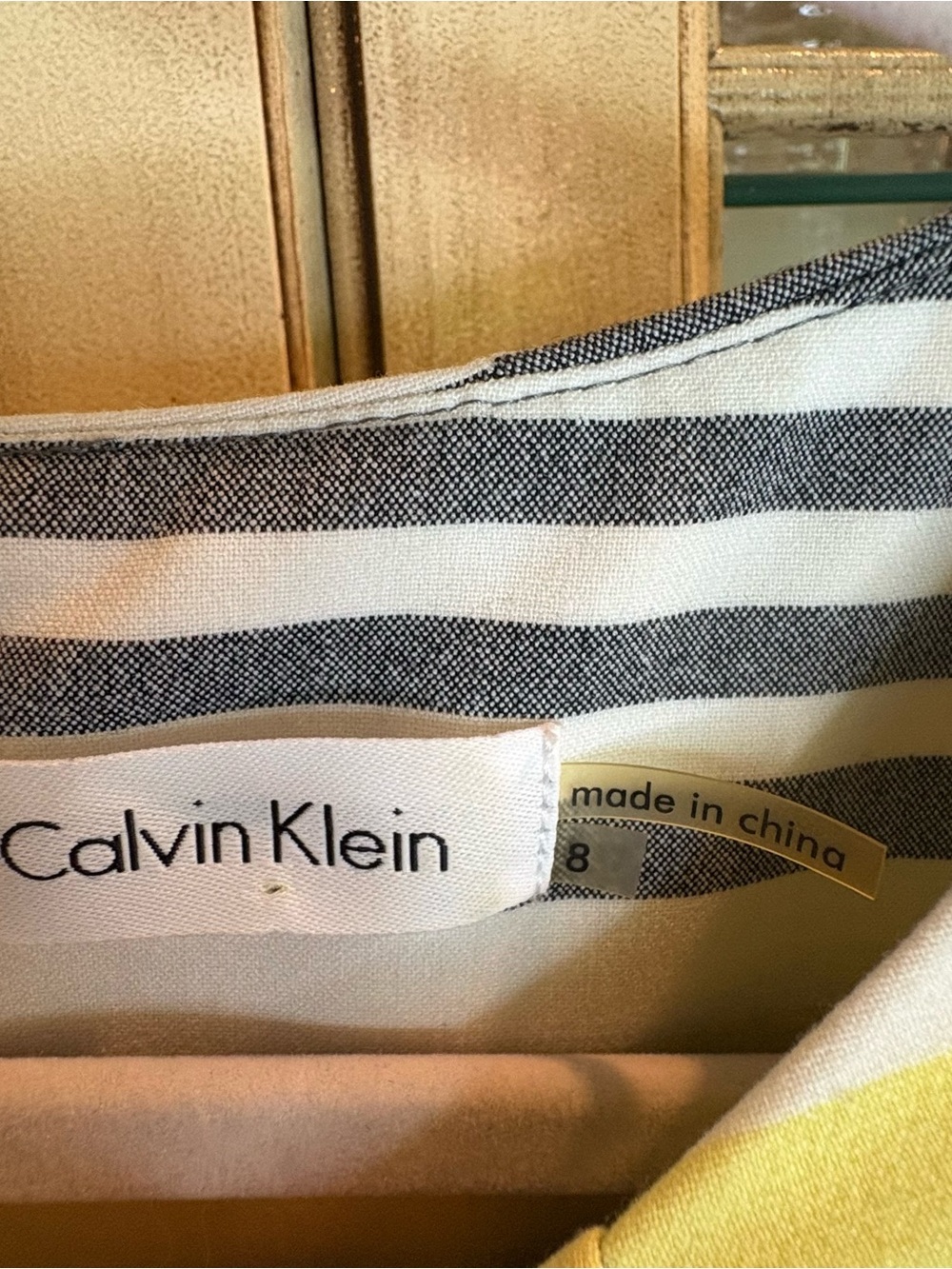 Calvin Klein Butter Yellow, White, and Gray Striped Sheath Dress - Picture 2 of 5